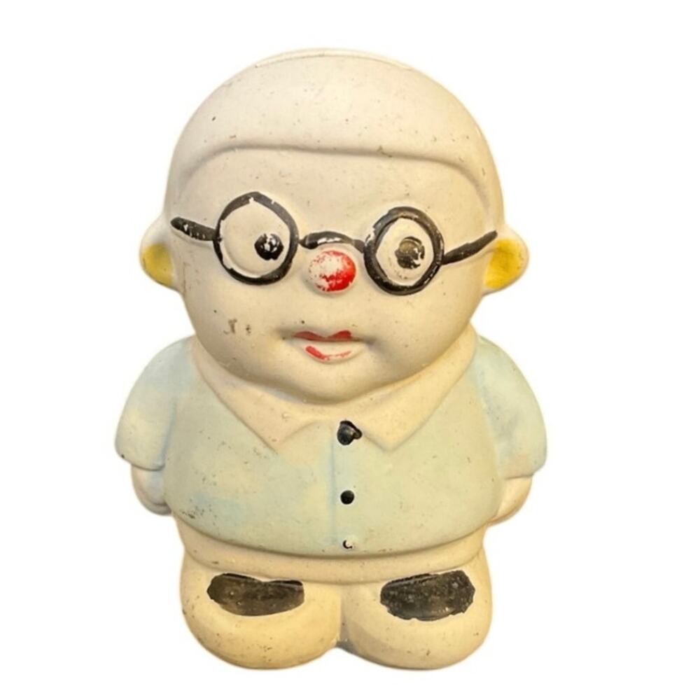 Vintage Japan Ceramic Grandpa Coin Bank Kitsch Porcelain Figurine Blue 5”